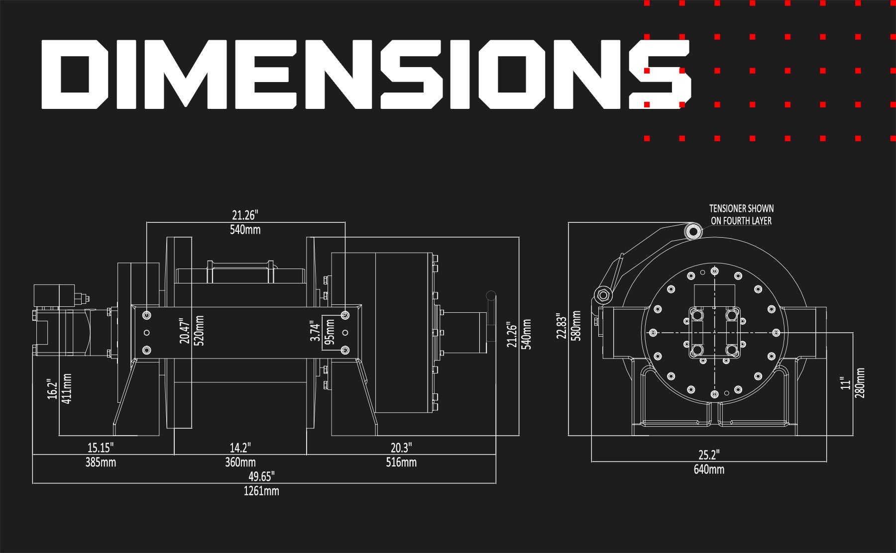 JR25 55,000lb (25 Ton) Industrial Hydraulic Winch - Steel Rope