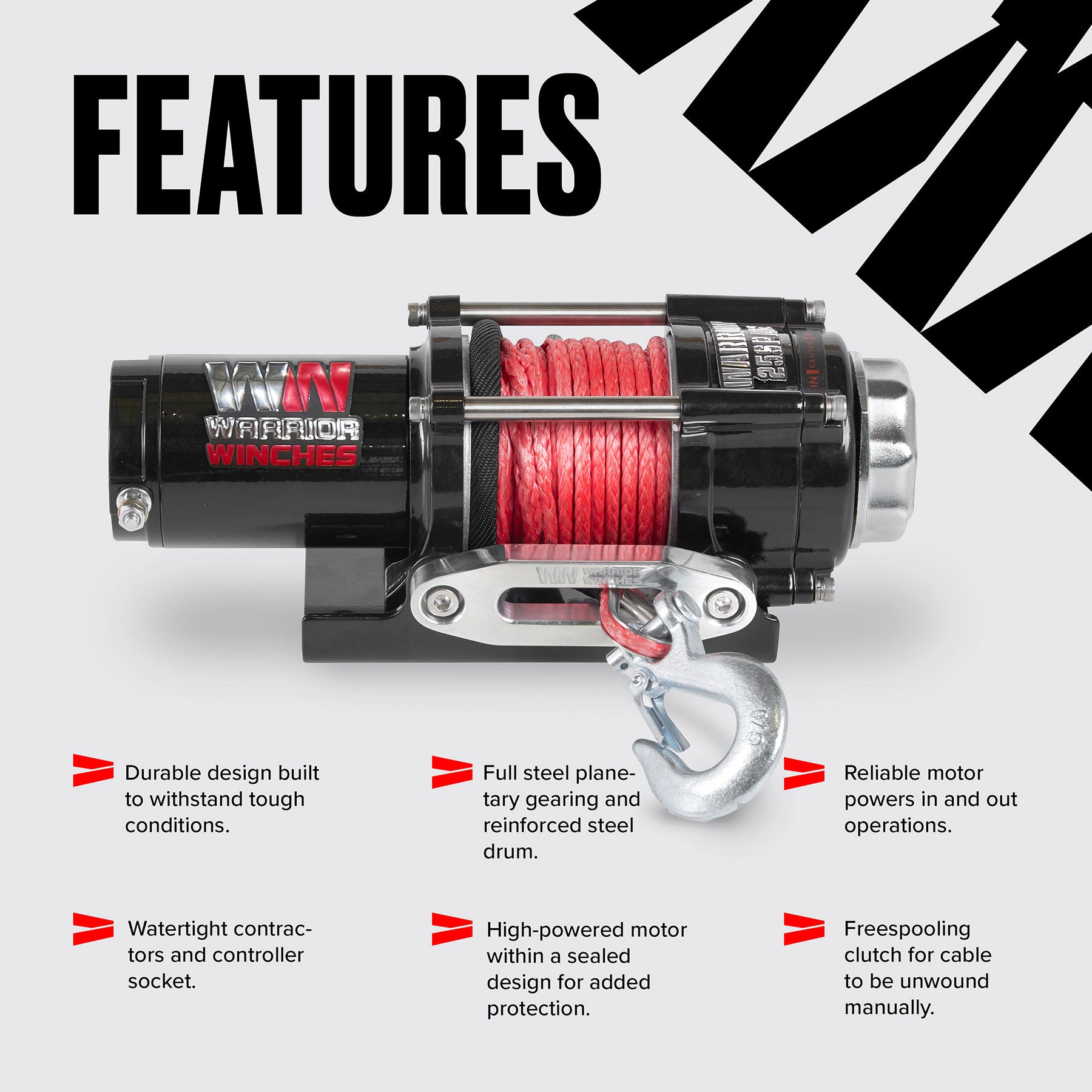 Ninja 2,500lb 12v Electric Winch - Synthetic Rope - Warrior Winches USA