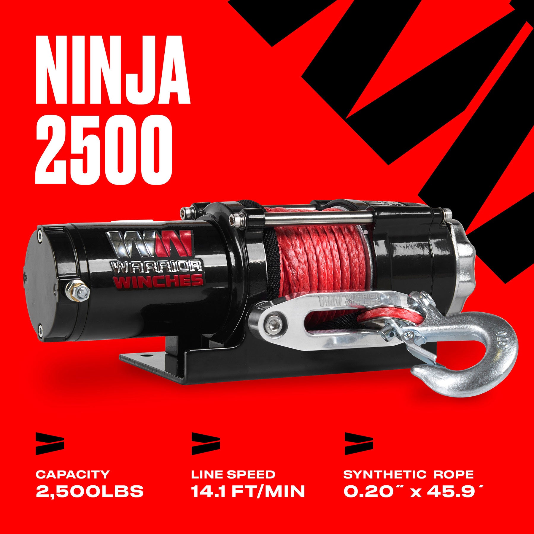Ninja 2,500lb 12v Winch - Synthetic Rope | Warrior Winches