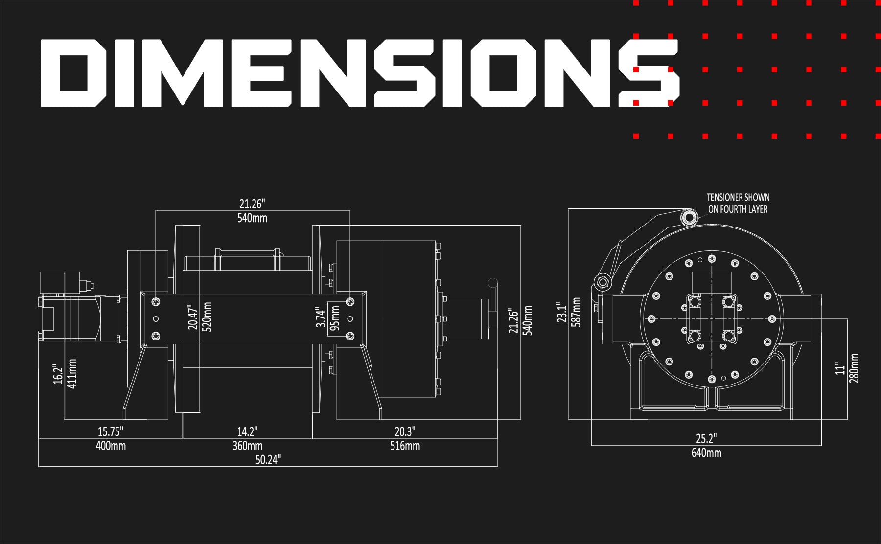 JR30 66,000lb (30 Ton) Industrial Hydraulic Winch - Steel Rope