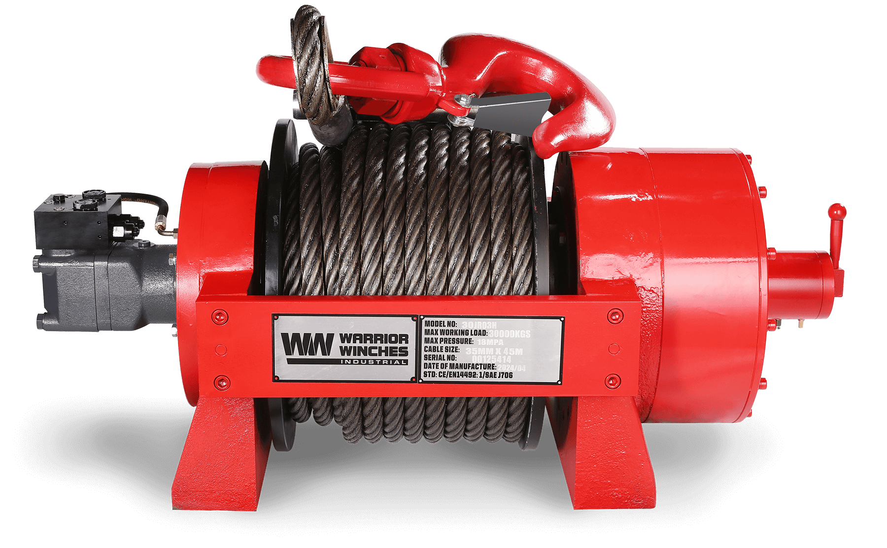 JR30 66,000lb (30 Ton) Industrial Hydraulic Winch - Steel Rope