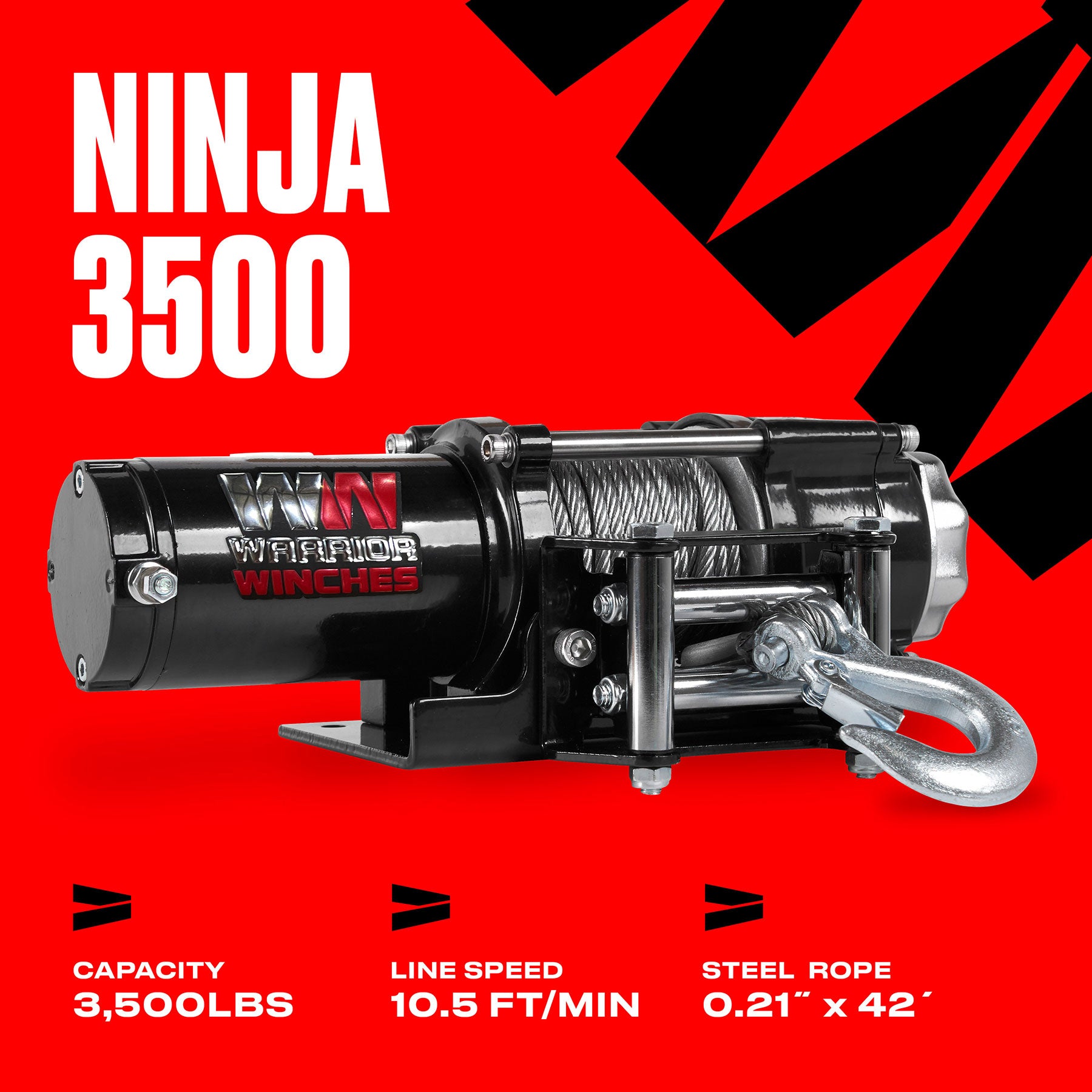 Ninja 3,500lb 12v Electric Winch - Steel Rope | Warrior Winches