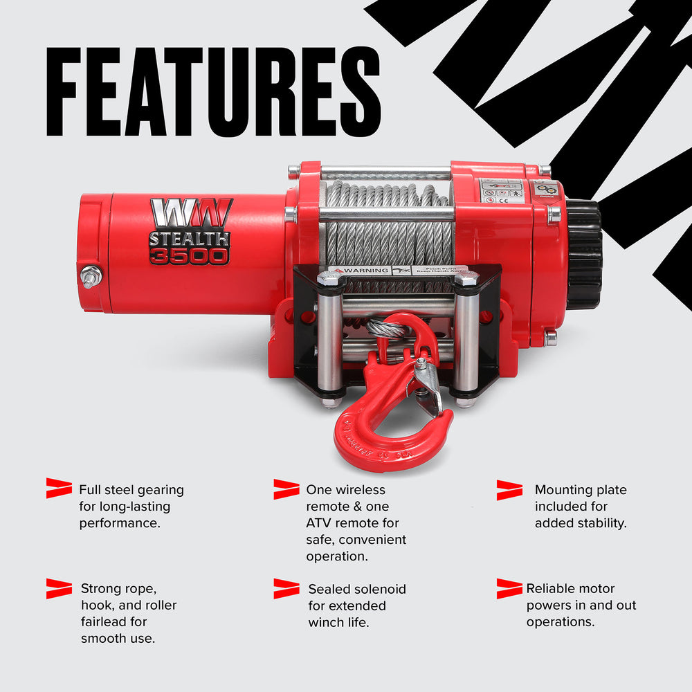 Warrior Stealth 3,500lb 12v Steel Rope Winch