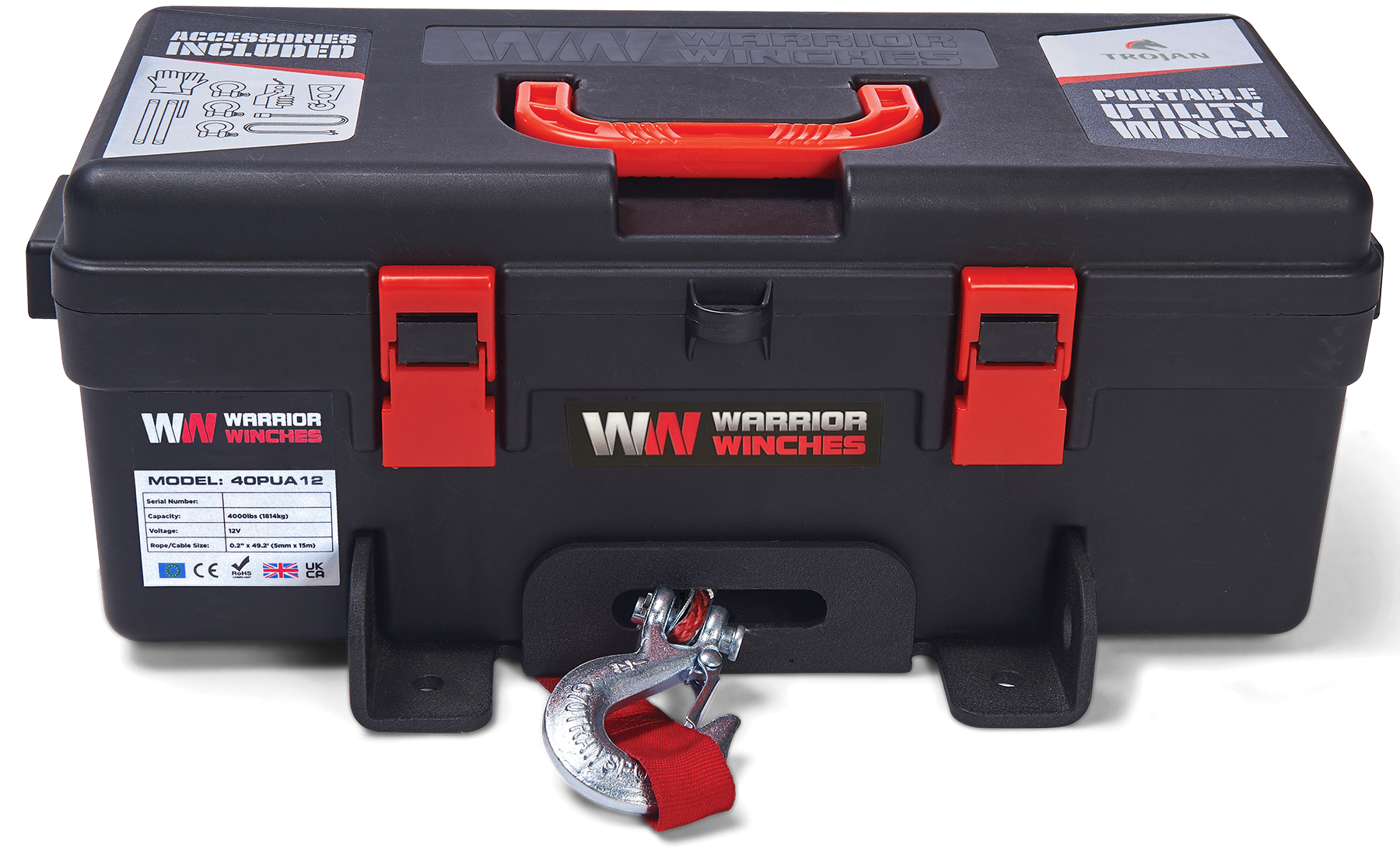 Trojan 4,000lb 12v Portable Utility Winch - Synthetic Rope