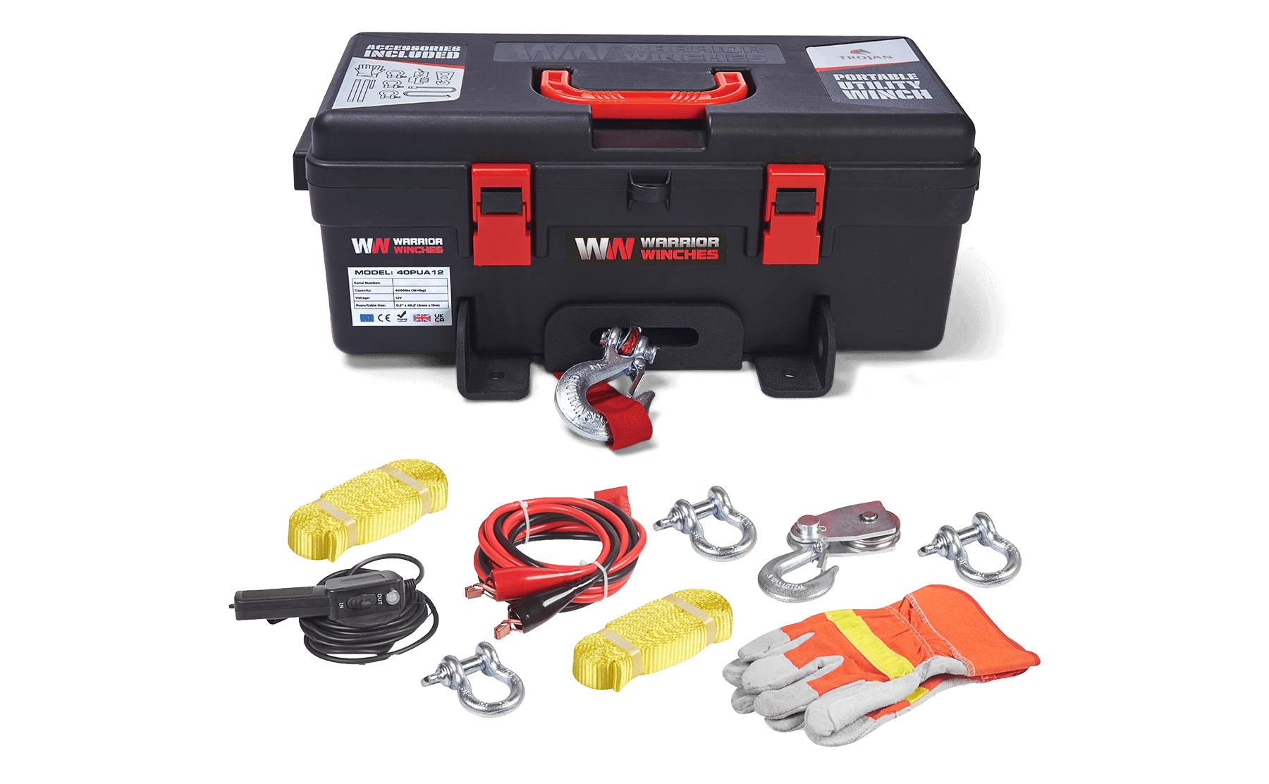 Trojan 4,000lb 12v Portable Utility Winch - Synthetic Rope