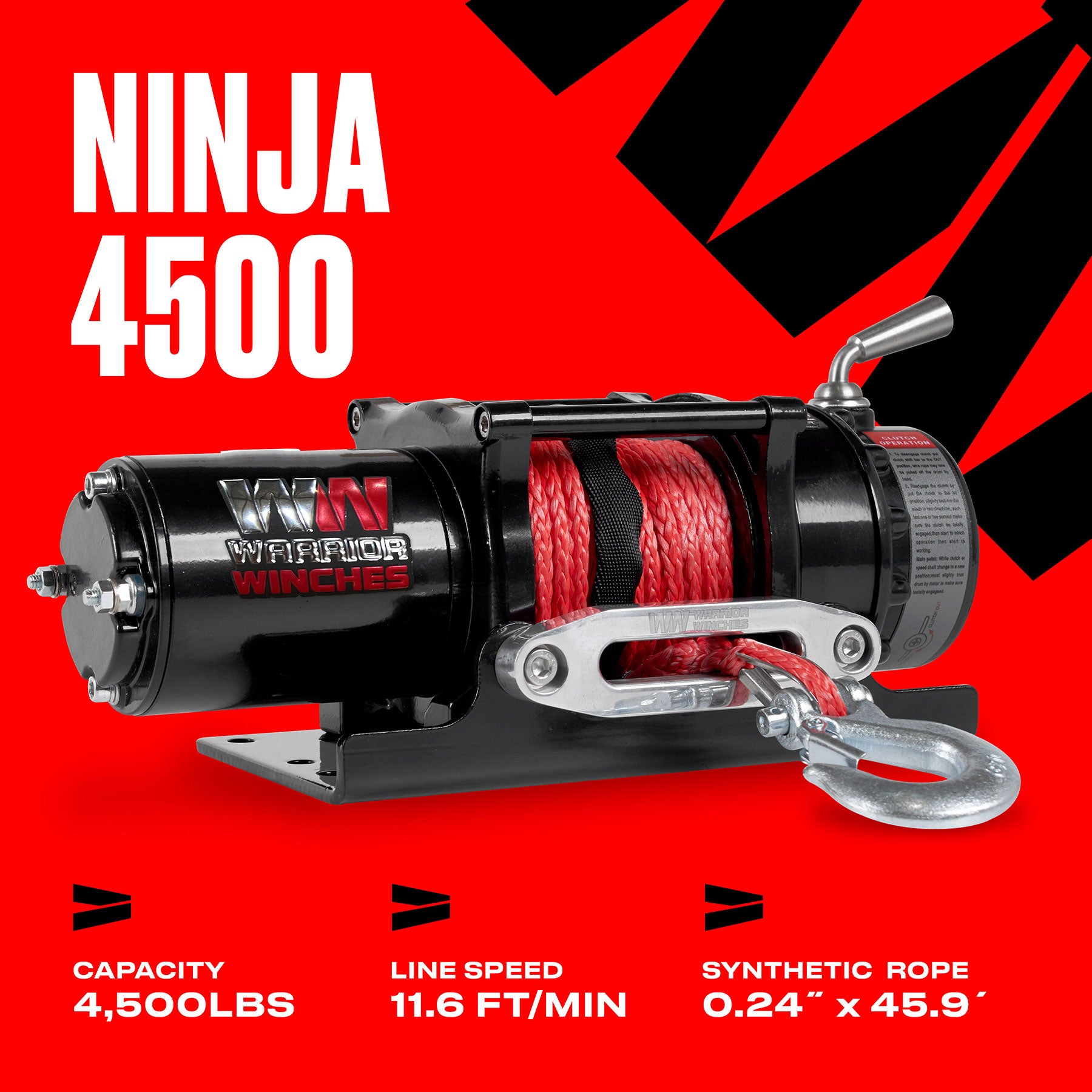 Ninja 4,500lb 12v Electric Winch - Synthetic Rope