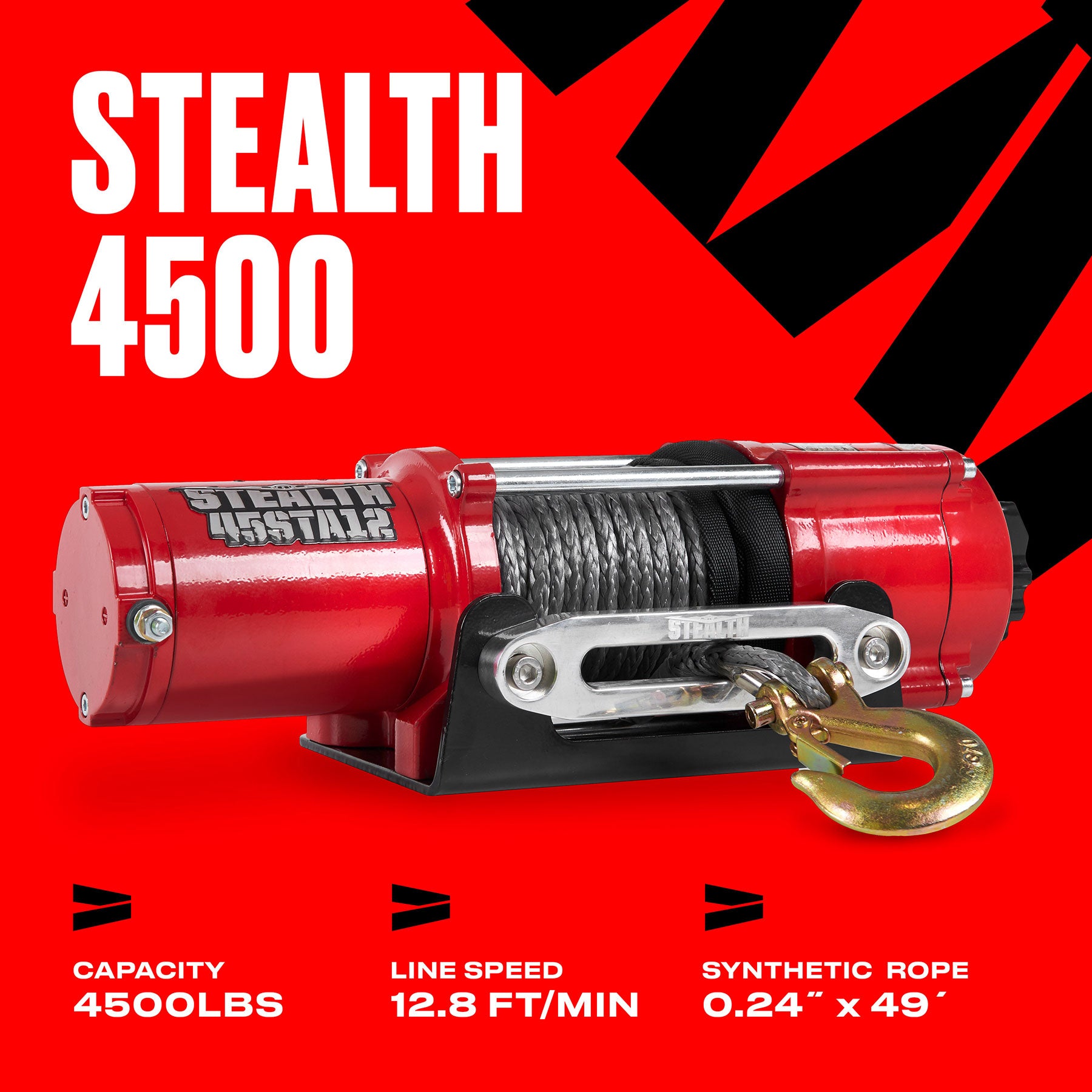 Stealth 4,500lb 12v Electric Winch - Synthetic Rope