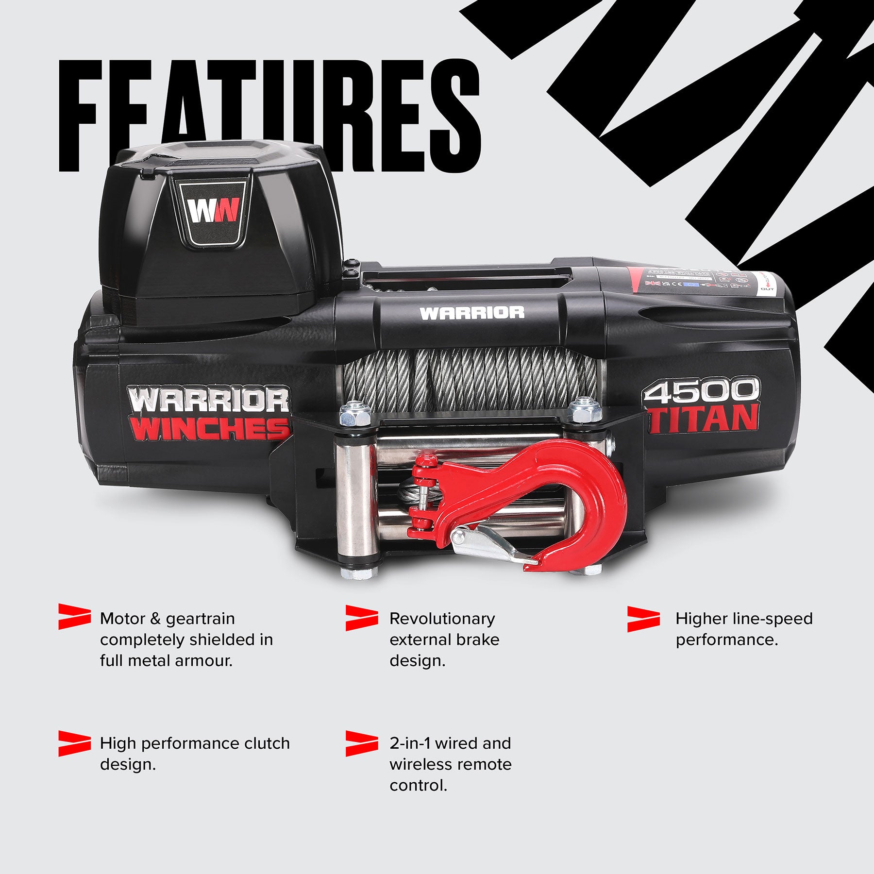 Titan 4,500lb 12v Electric Winch - Steel Rope