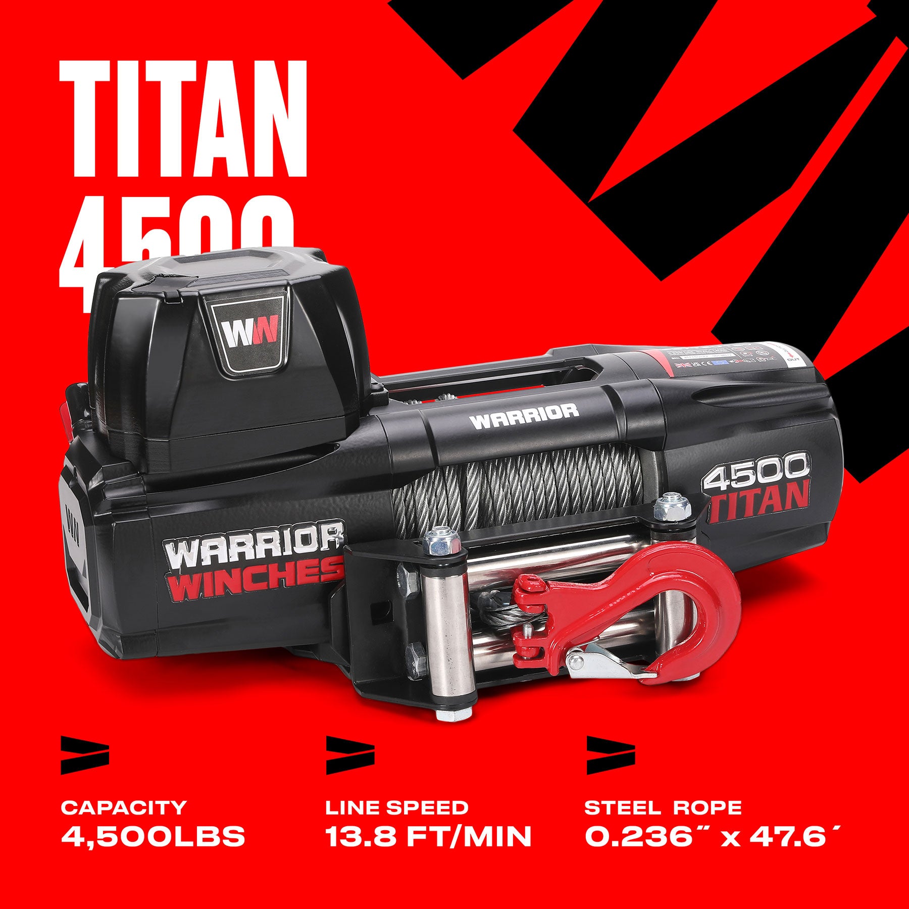 Titan 4,500lb 12v Electric Winch - Steel Rope