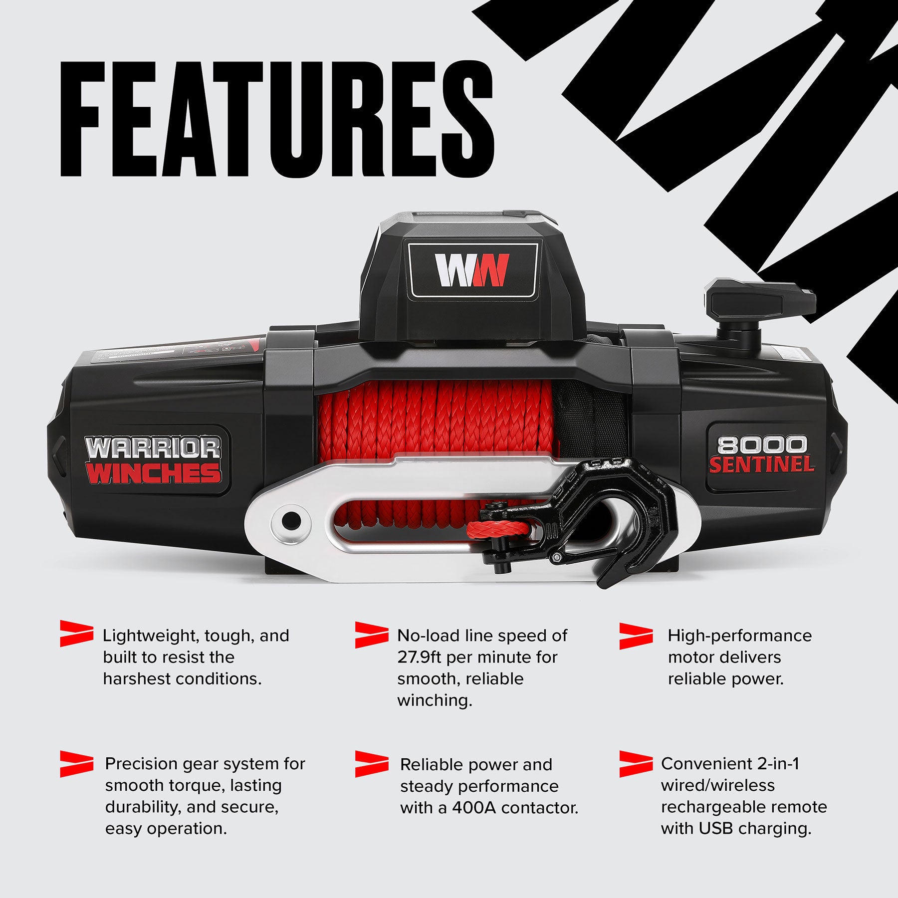 Sentinel 8,000lb Electric Winch - 12v Synthetic Rope