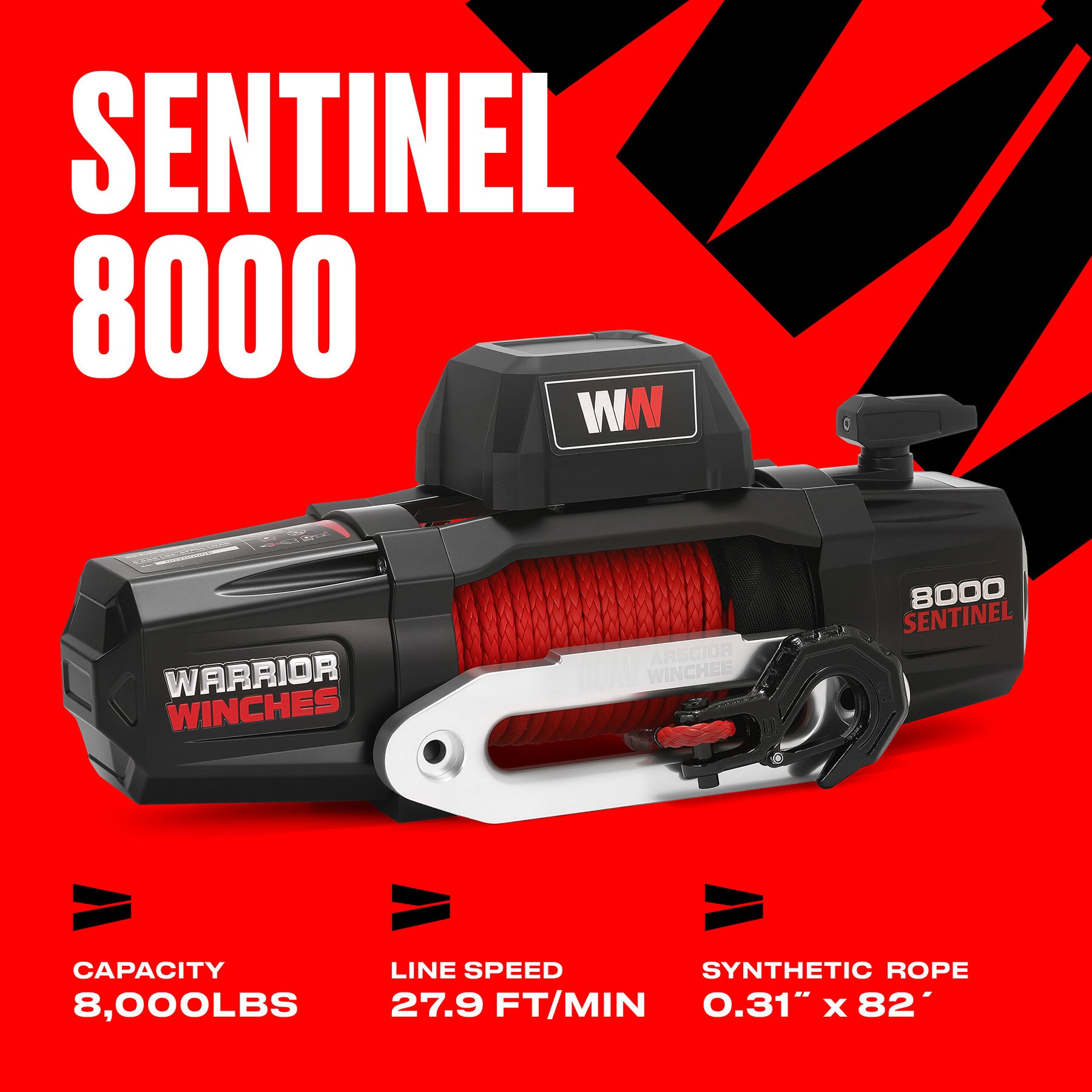 Sentinel 8,000lb Electric Winch - 12v Synthetic Rope