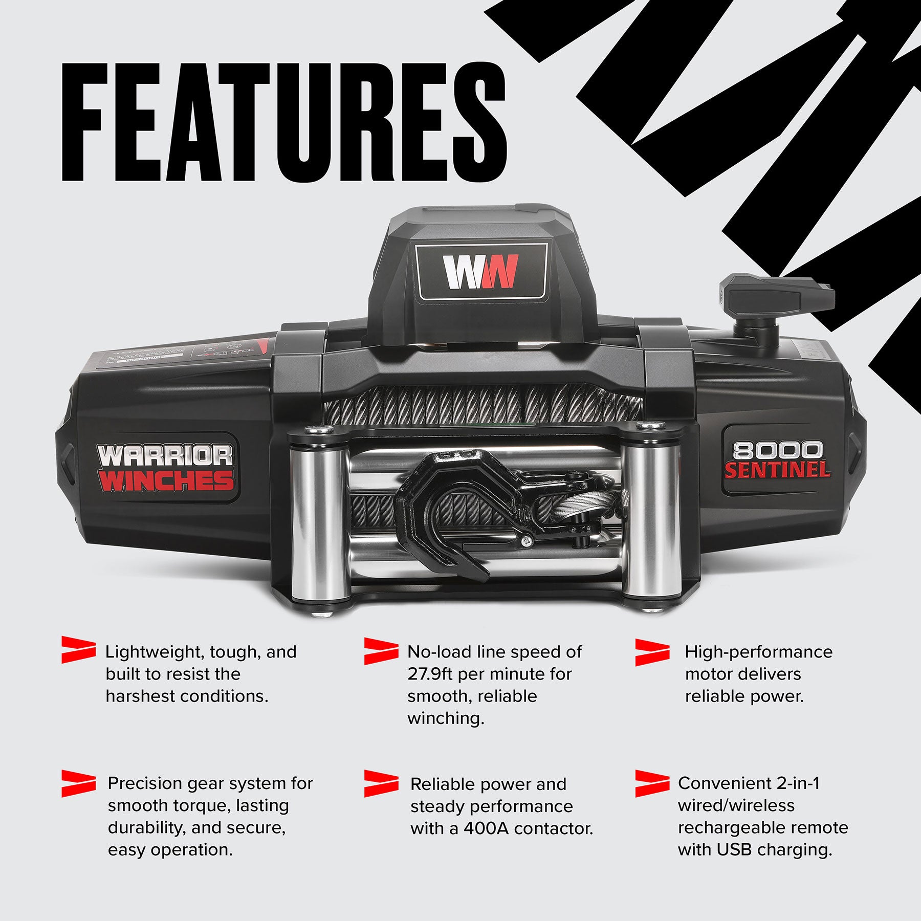 Sentinel 8,000lb Electric Winch - 12v Steel Rope