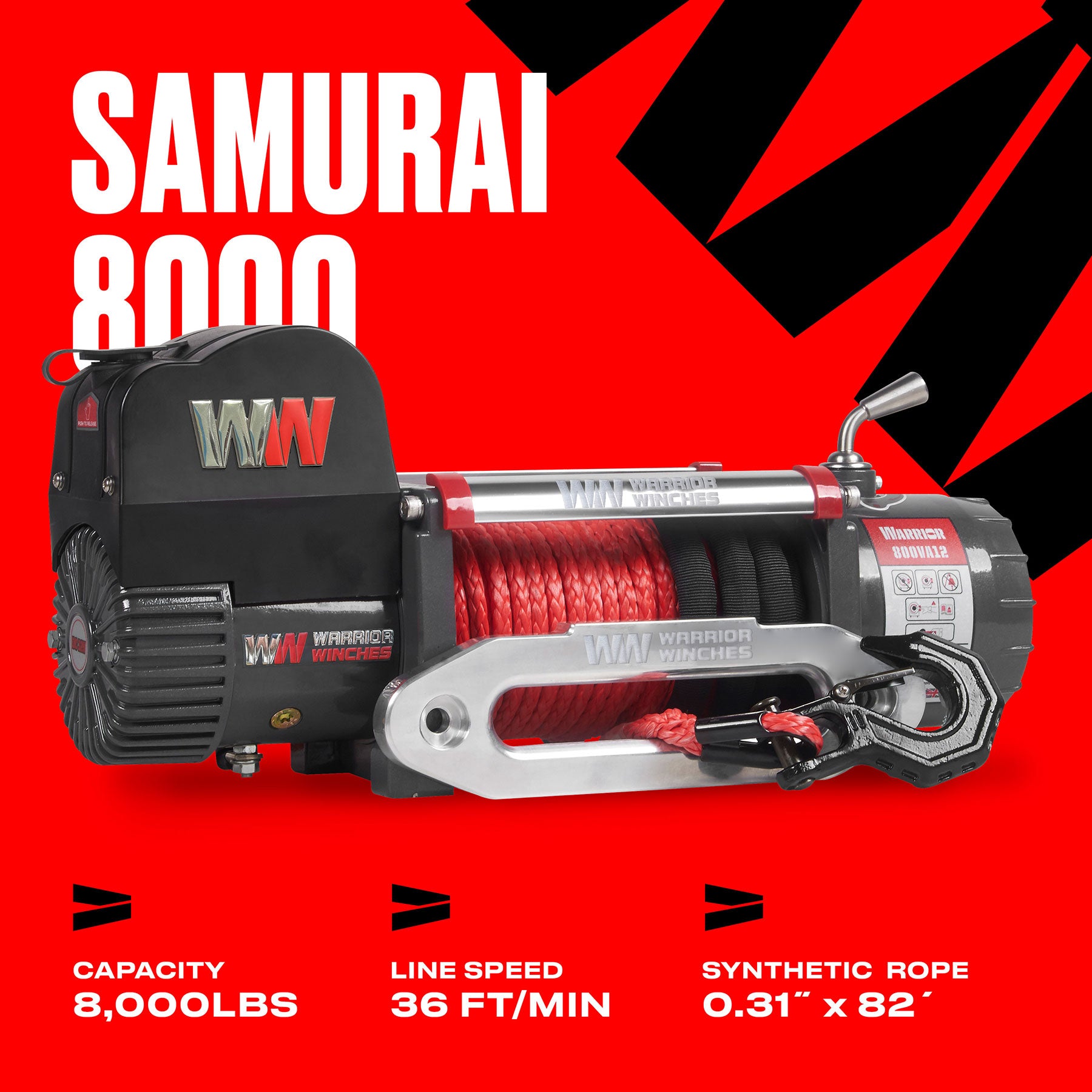 Samurai 8,000lb 12v Electric Winch - Synthetic Rope