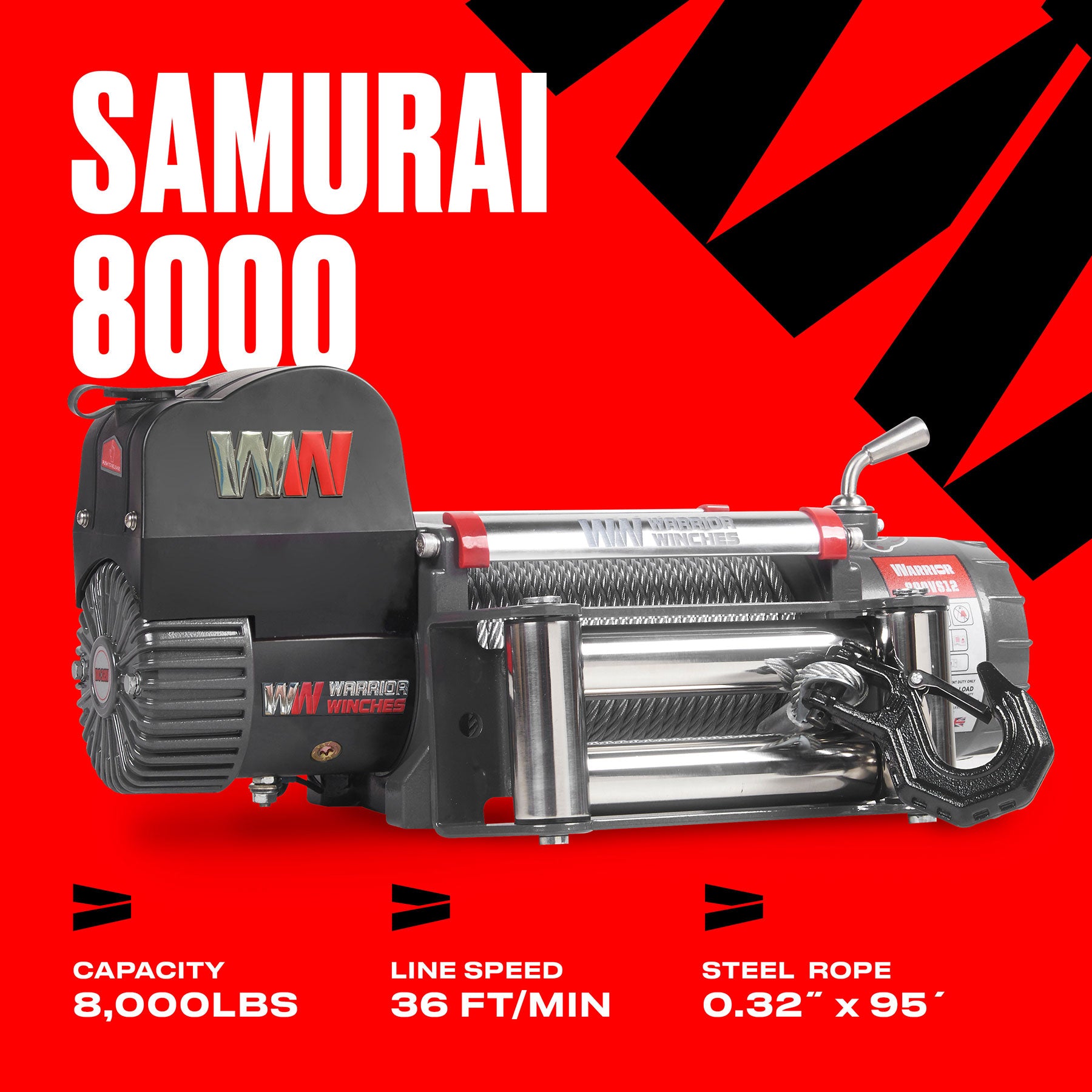 Samurai 8,000lb 12v Electric Winch - Steel Rope