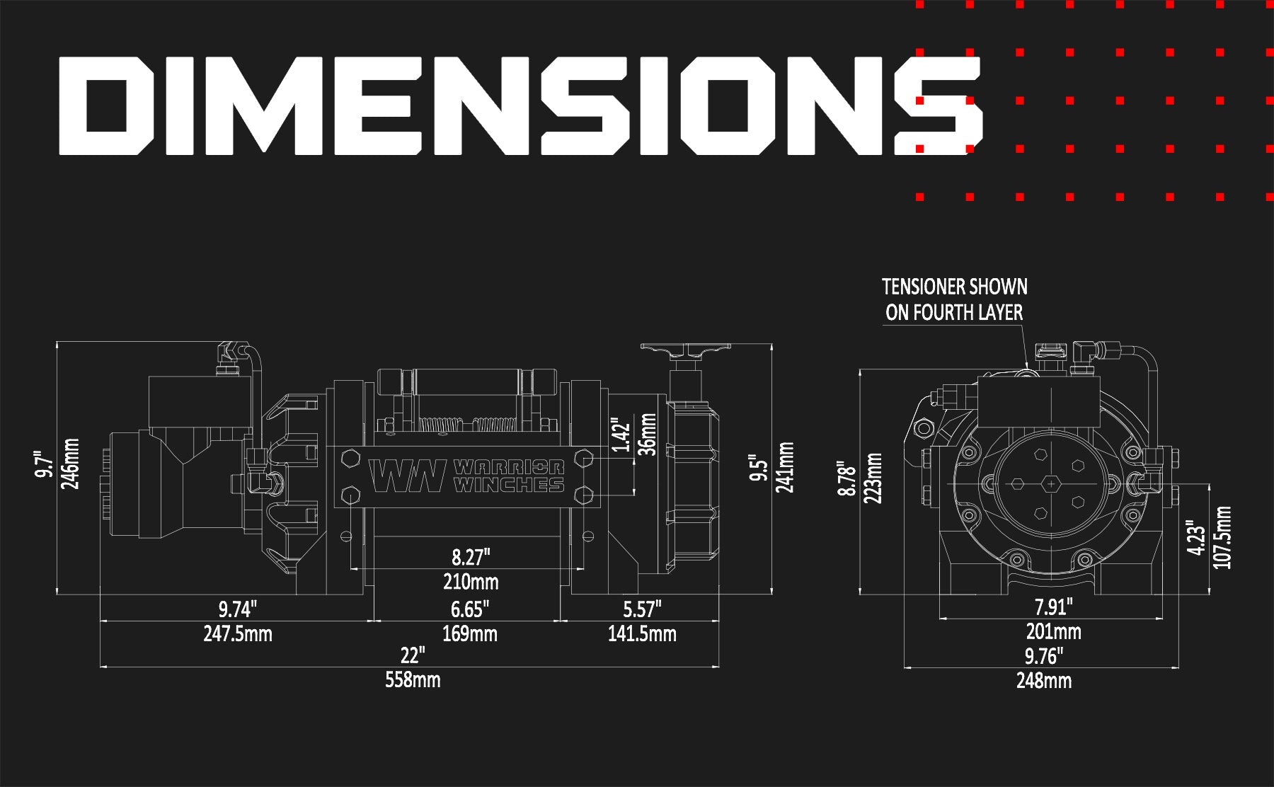 RV8 8,000lb (3.6 Ton) Hydraulic Short Drum Winch - Synthetic Rope