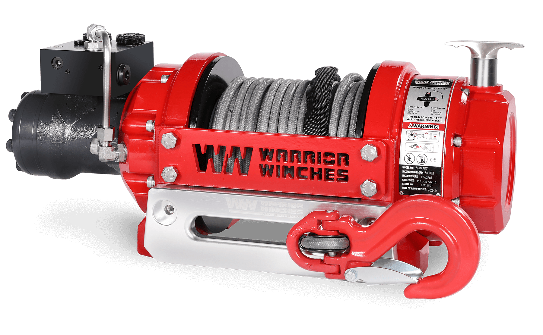 RV8 8,000lb (3.6 Ton) Hydraulic Short Drum Winch - Synthetic Rope