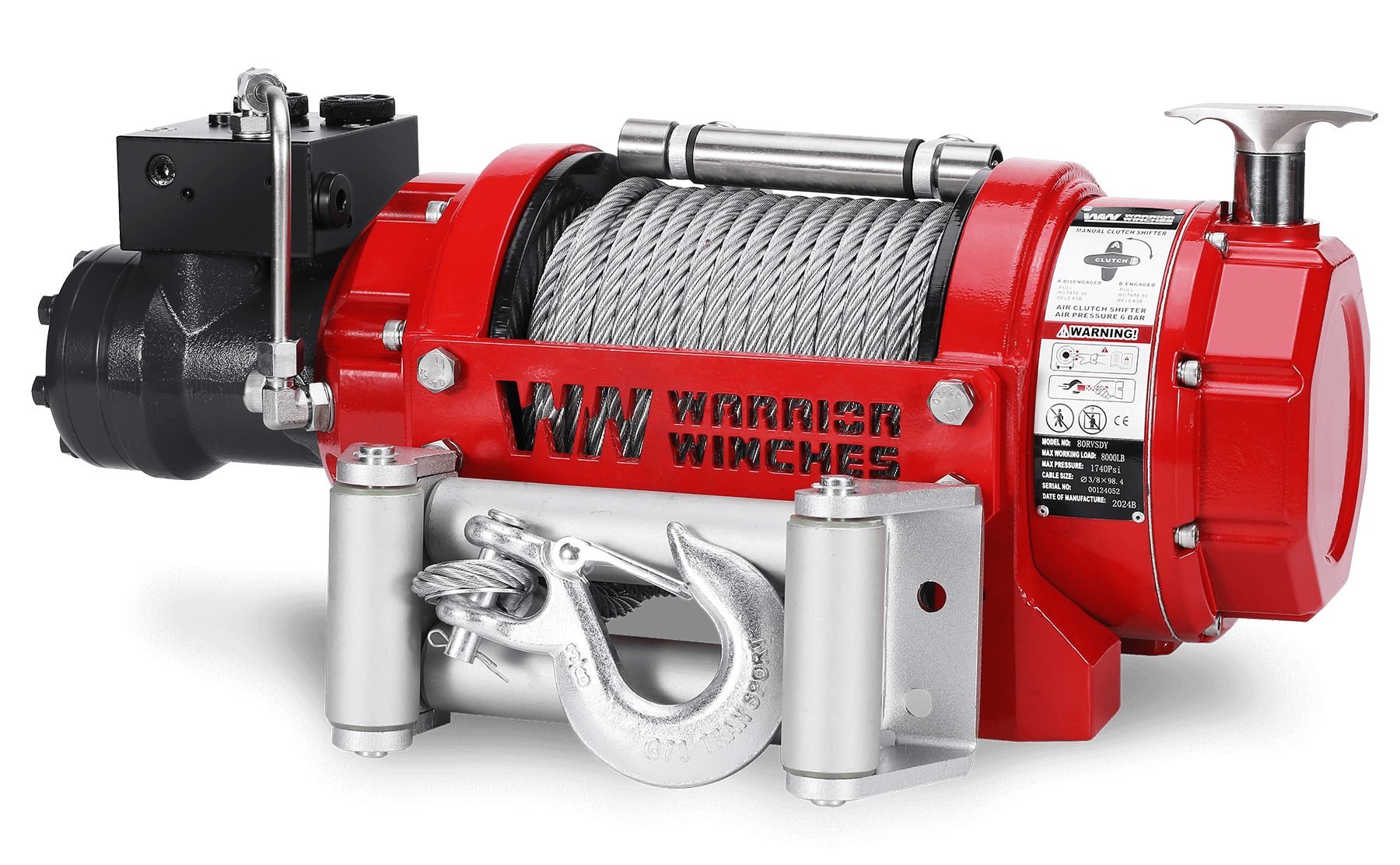 RV8 8,000lb (3.6 Ton) Hydraulic Short Drum Winch - Steel Rope