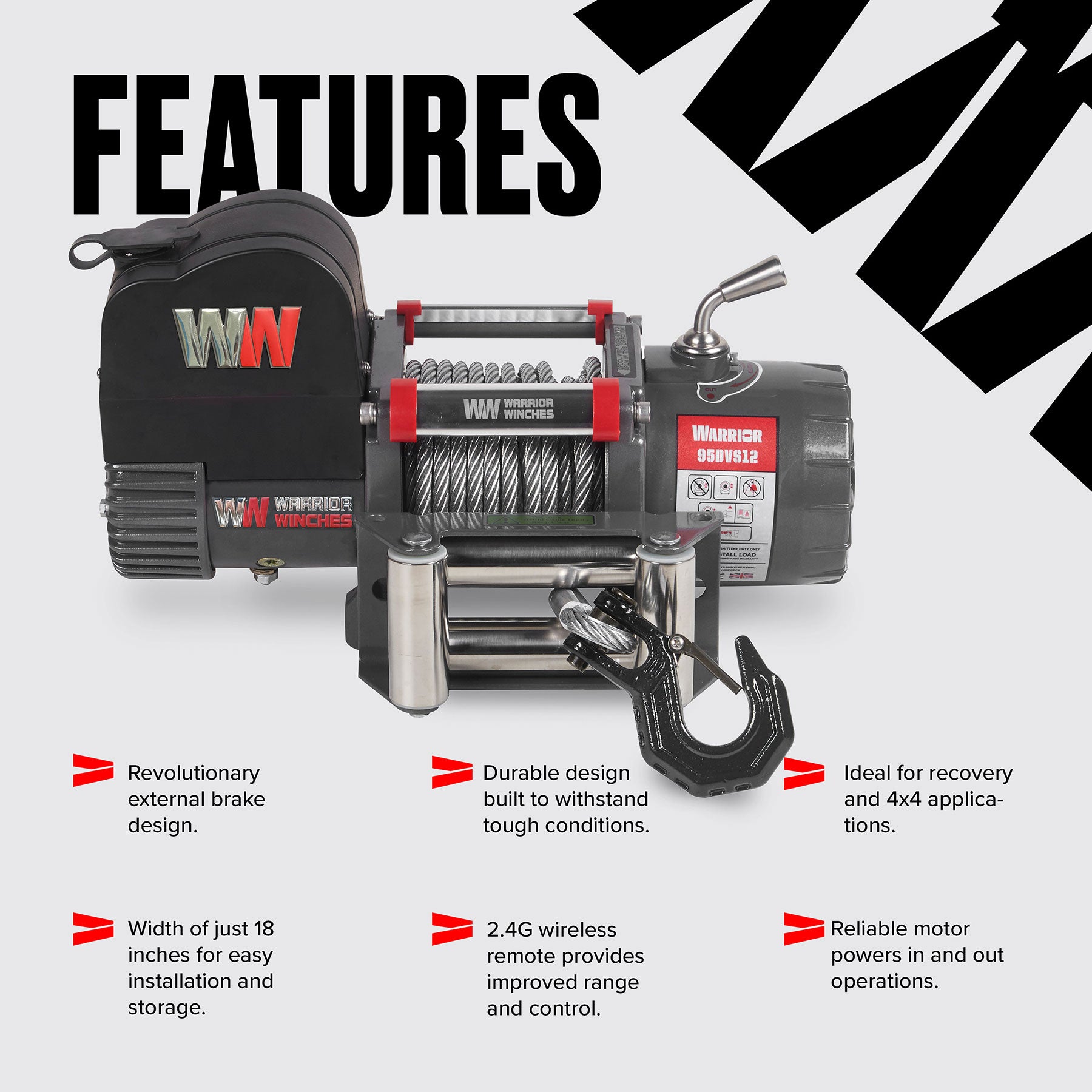 Samurai 9,500lb Short Drum 12v Electric Winch - Synthetic Rope