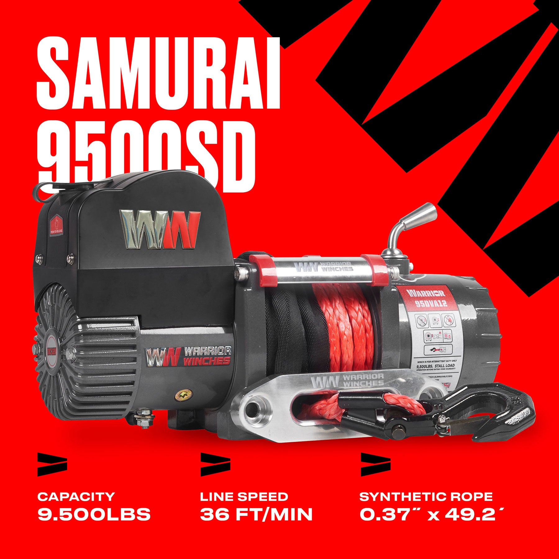 Samurai 9,500lb Short Drum 12v Electric Winch - Synthetic Rope