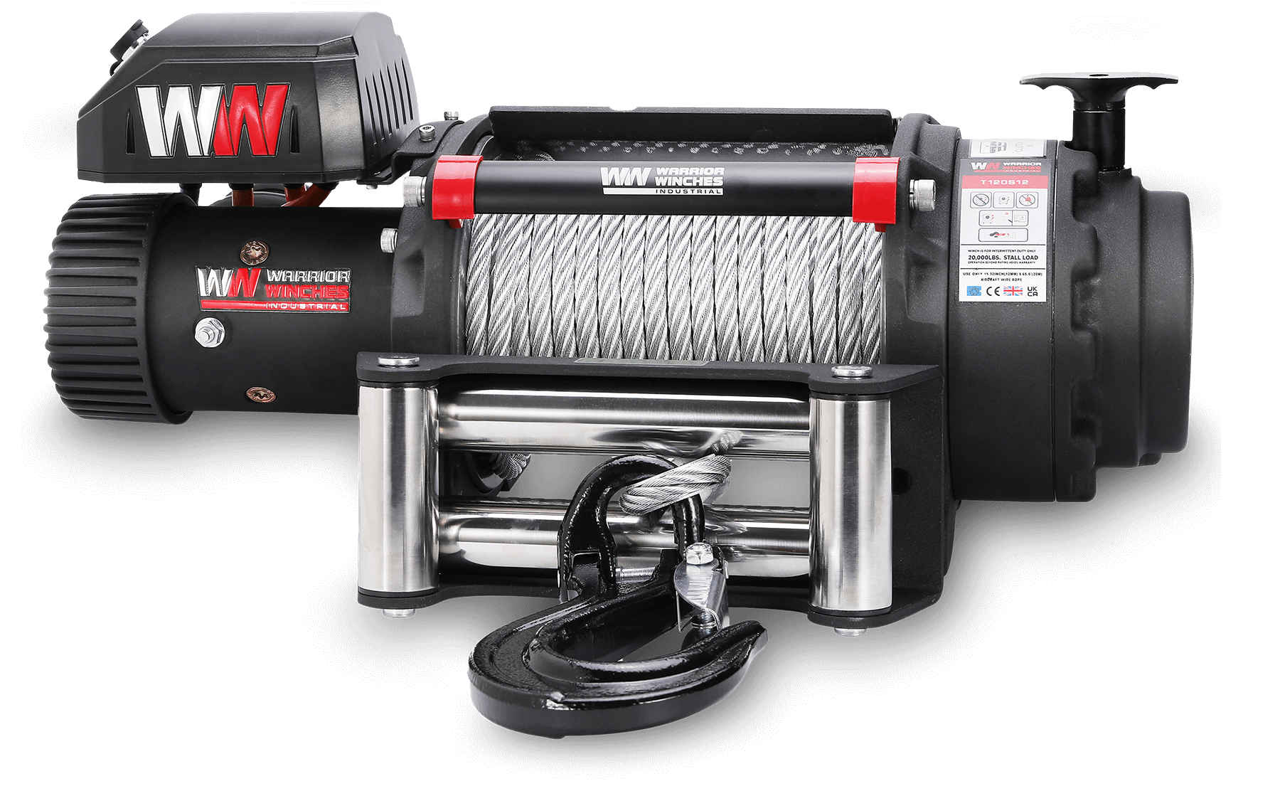 T1000 20,000lb Severe Duty 12v Electric Winch - Steel Rope