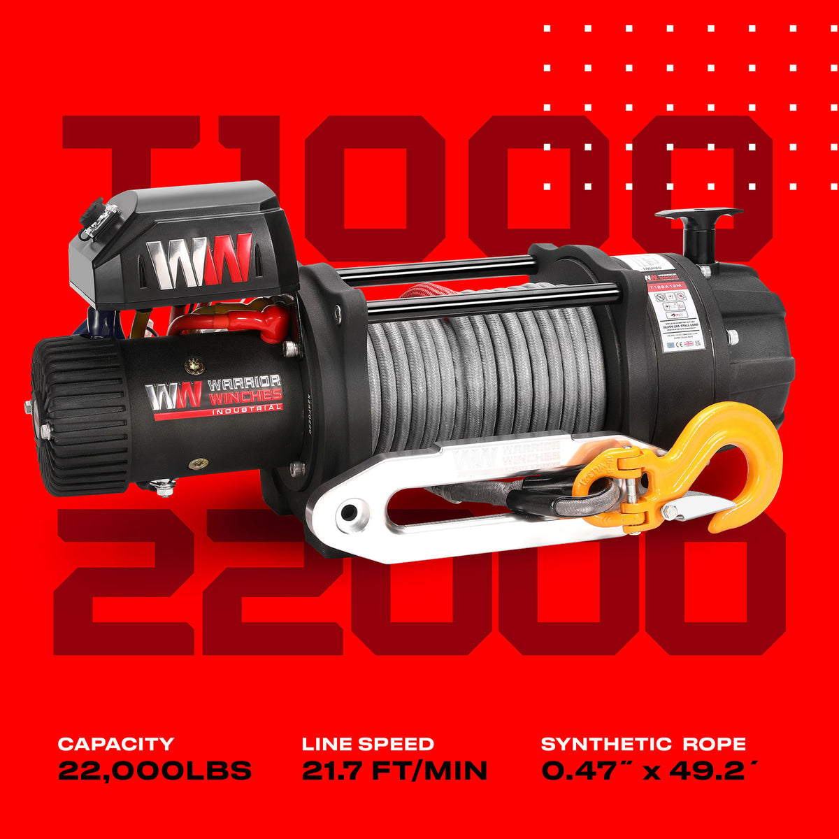 T1000 22,000lb Synthetic Rope Winch | Warrior Winches