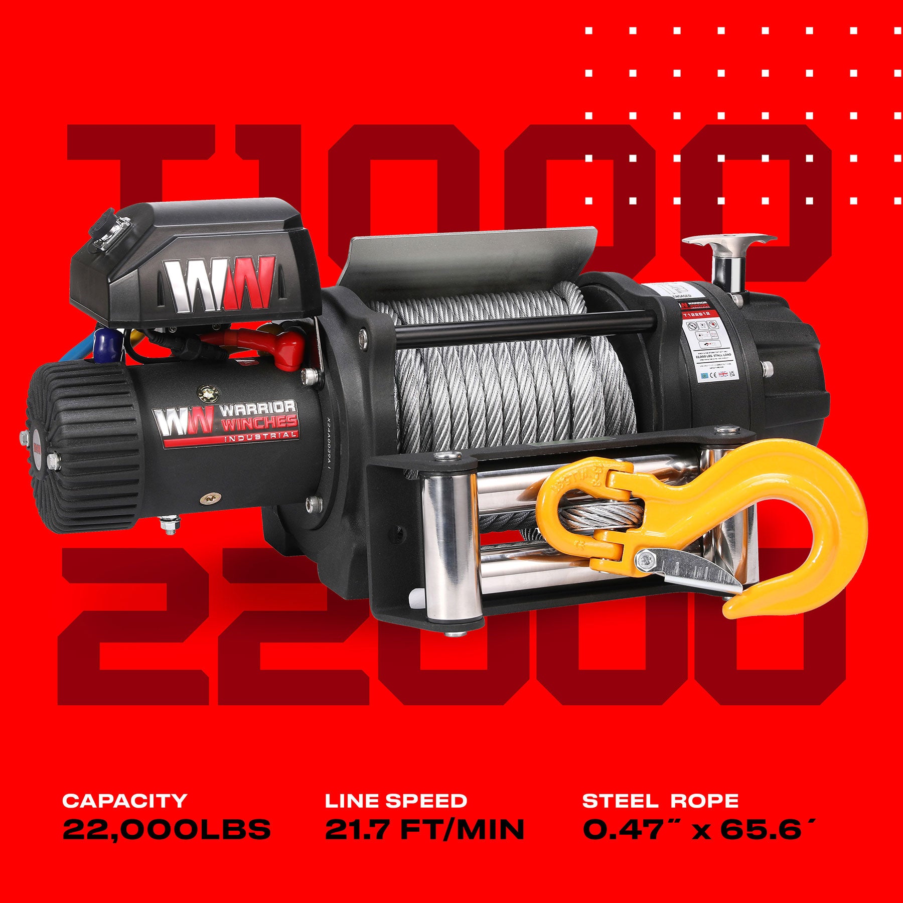 T1000 22000lb Electric Winch - 12v Steel Rope