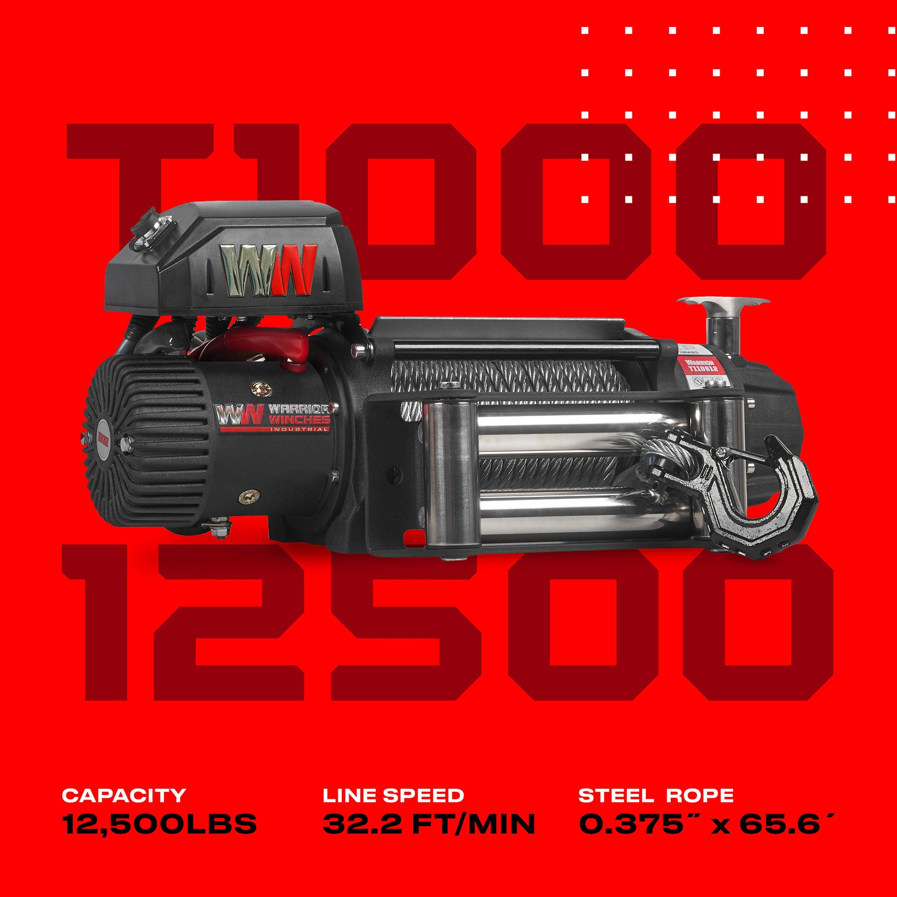 T1000 12500lb Electric Winch - 12v Steel Rope