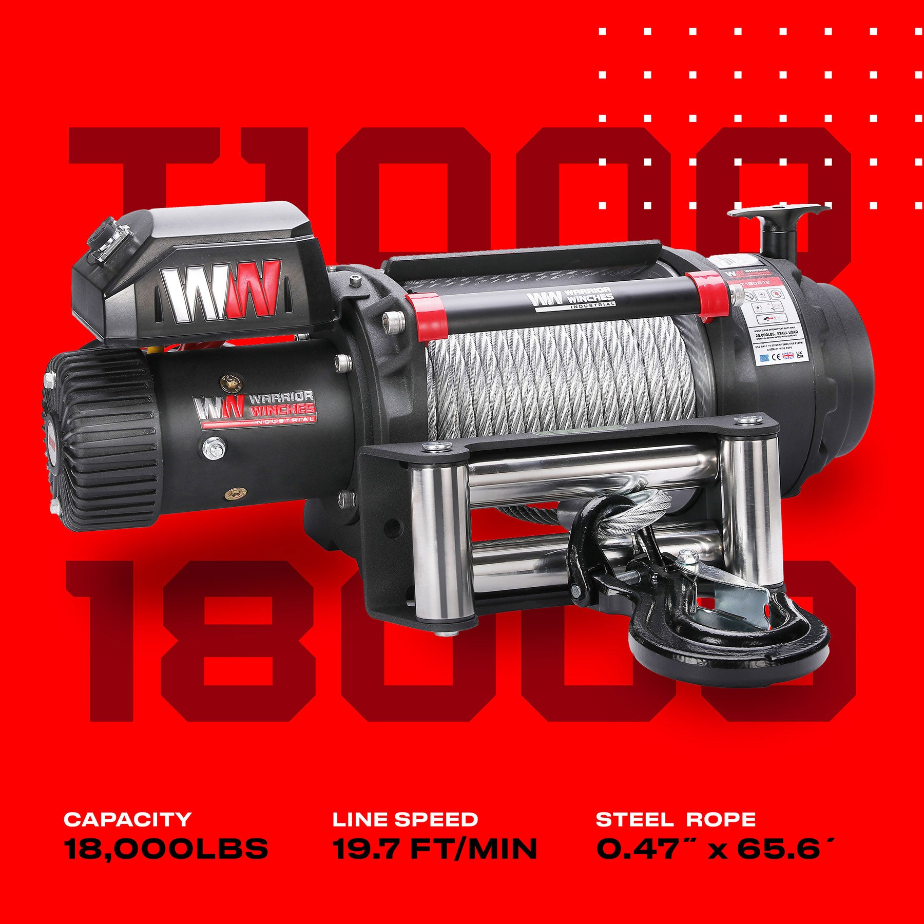 T1000 18000lb Electric Winch - 12v Steel Rope