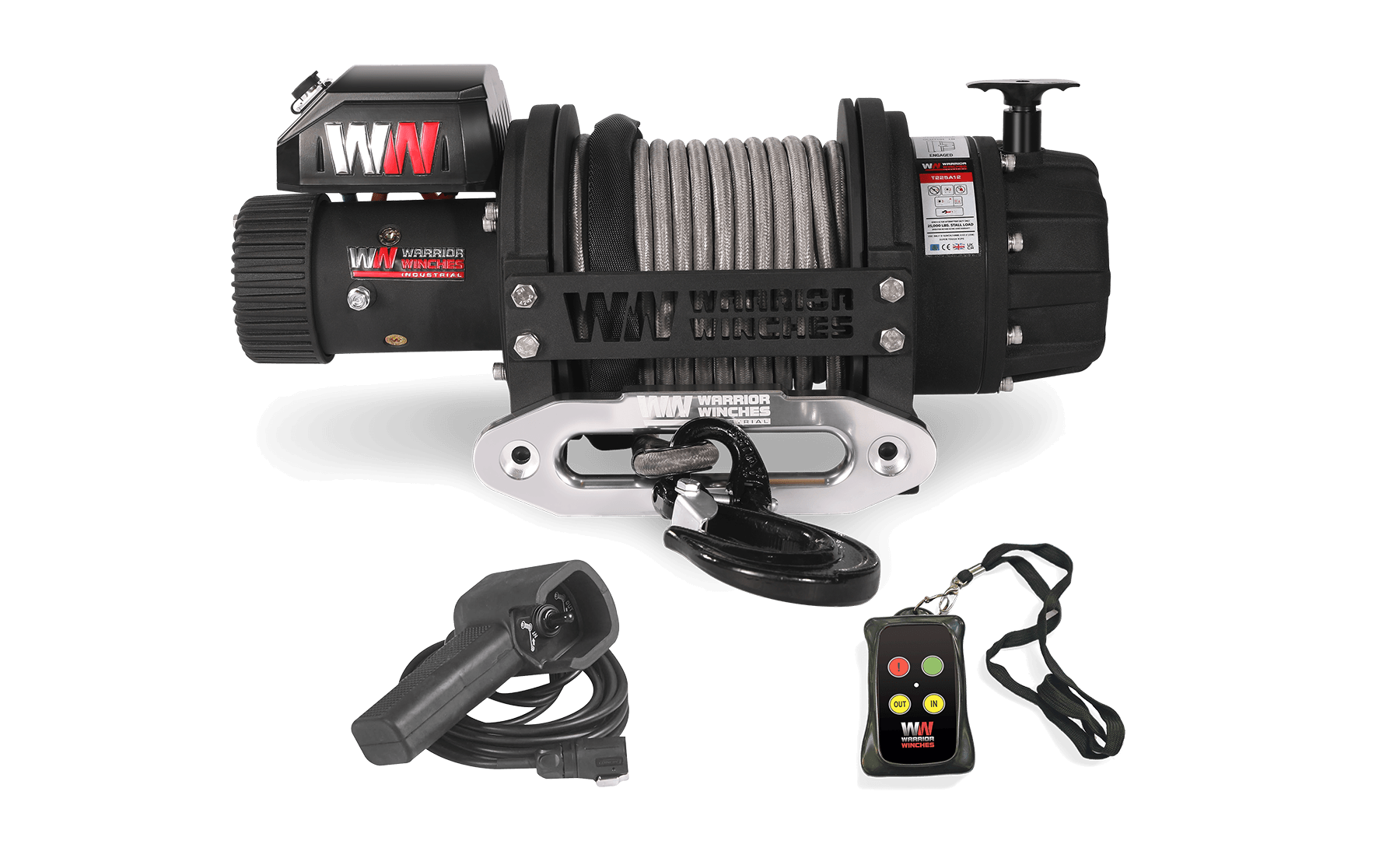 T1000 25000lb Electric Winch - 12v Synthetic Rope - Warrior Winches USA