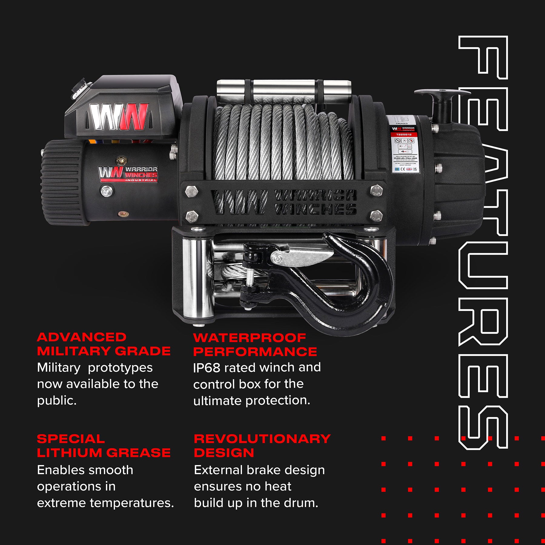 T1000 25000lb Electric Winch - 12v Steel Rope