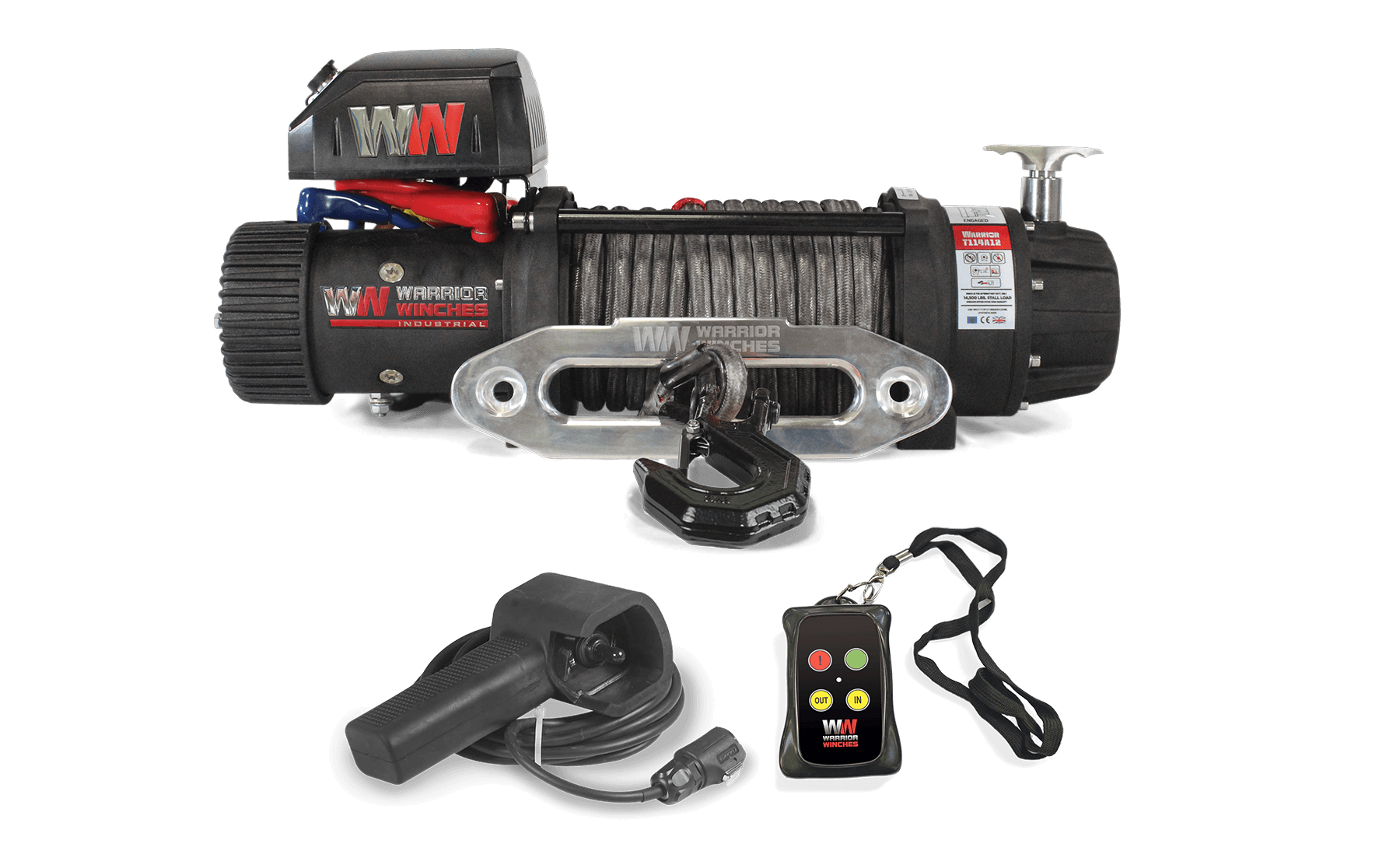 T1000 14500lb Electric Winch - 12v Synthetic Rope - Warrior Winches USA